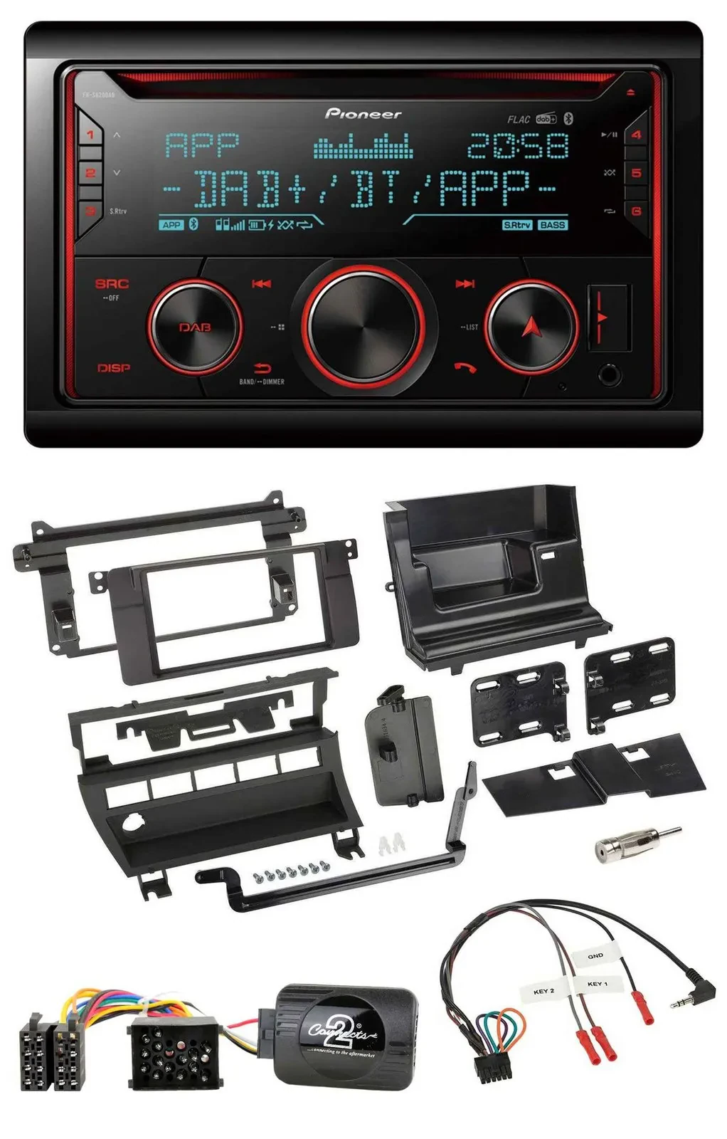 Автомагнитола Pioneer 2-DIN DAB Bluetooth USB CD для BMW 3 Series 1999–2006 с поддержкой управления на руле