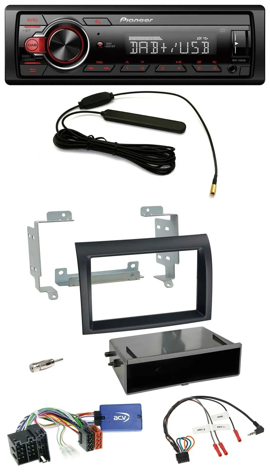 Автомагнитола для Fiat Ducato (2008–2011) Pioneer 1 DIN, DAB, MP3, USB, поддержка управления с руля, черный