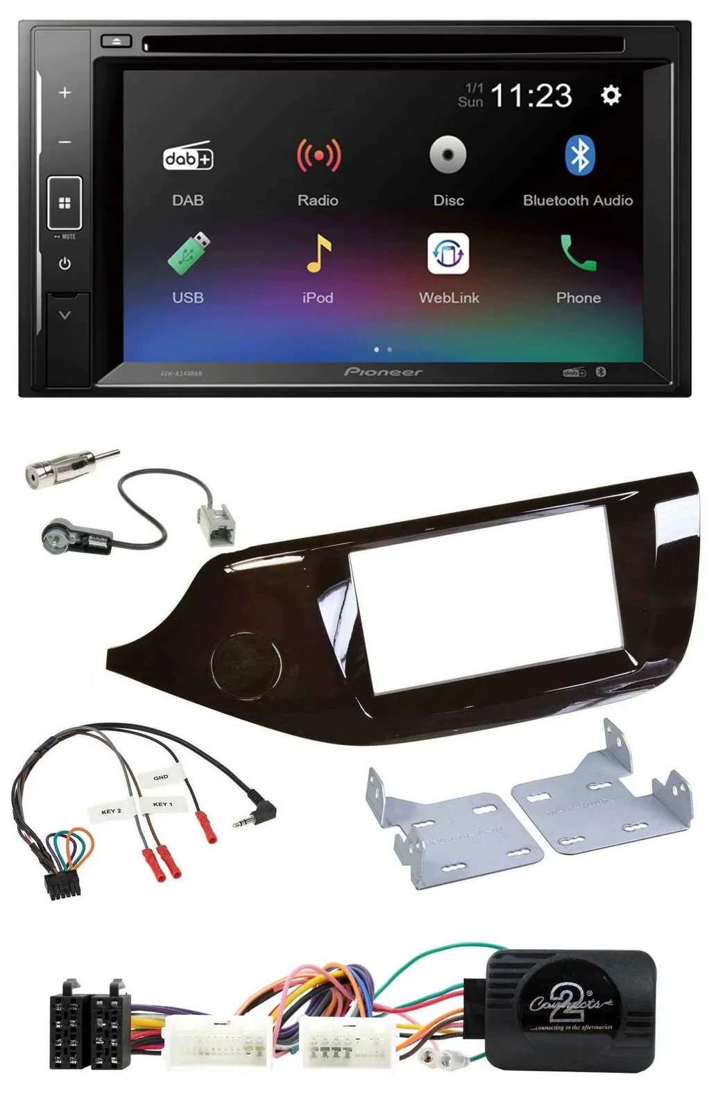 Pioneer Bluetooth Lenkrad USB 2DIN DAB DVD Autoradio für Kia Ceed ab 2012 glänze