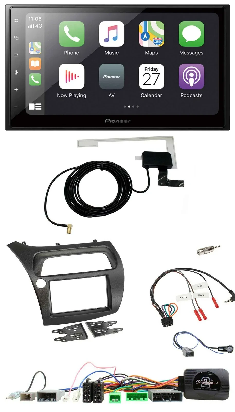Автомагнитола Pioneer 2DIN, Bluetooth, DAB, USB, поддержка управления на руле, для Honda Civic 2006–2012