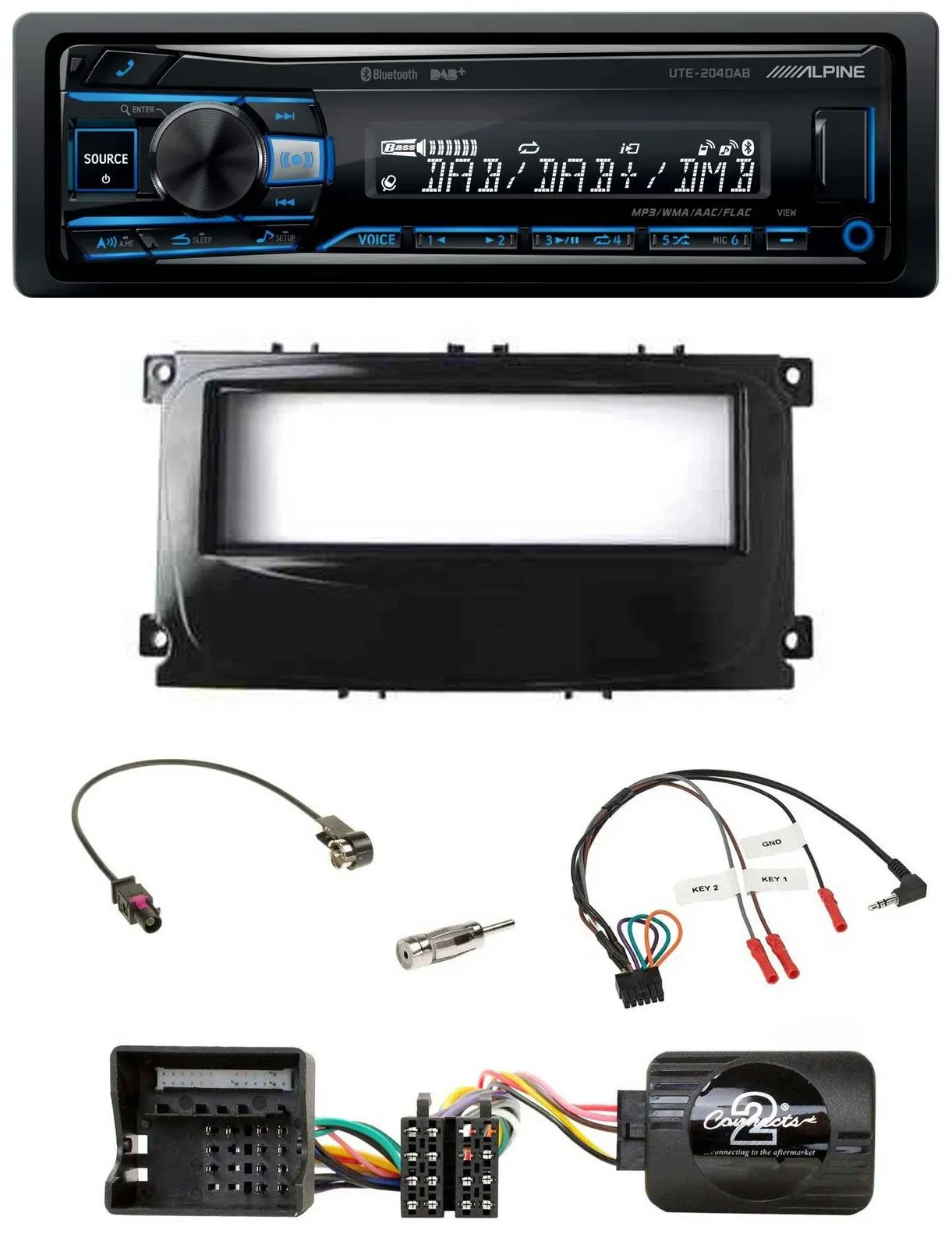 Автомагнитола Alpine USB, Bluetooth, DAB, поддержка управления с руля, для Ford Focus (с 2007), Galaxy, C-Max, чёрная