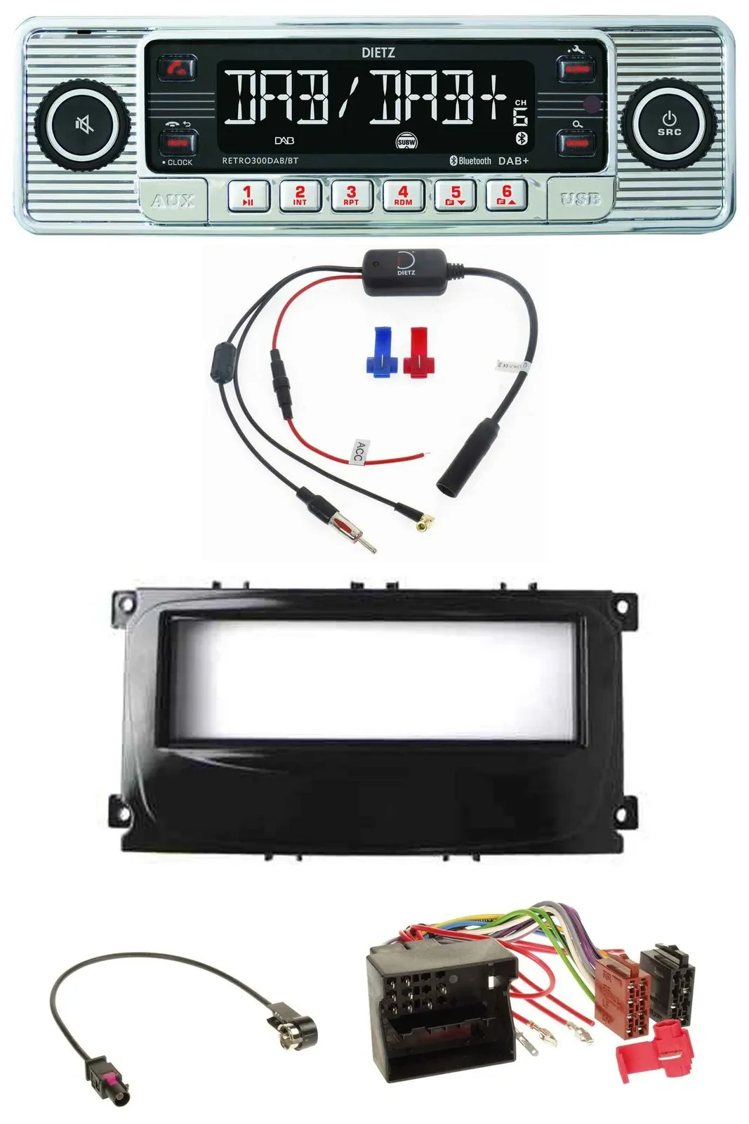 Dietz DAB USB MP3 Bluetooth Autoradio für Ford Mondeo S-Max 07-14 glänzend schwa