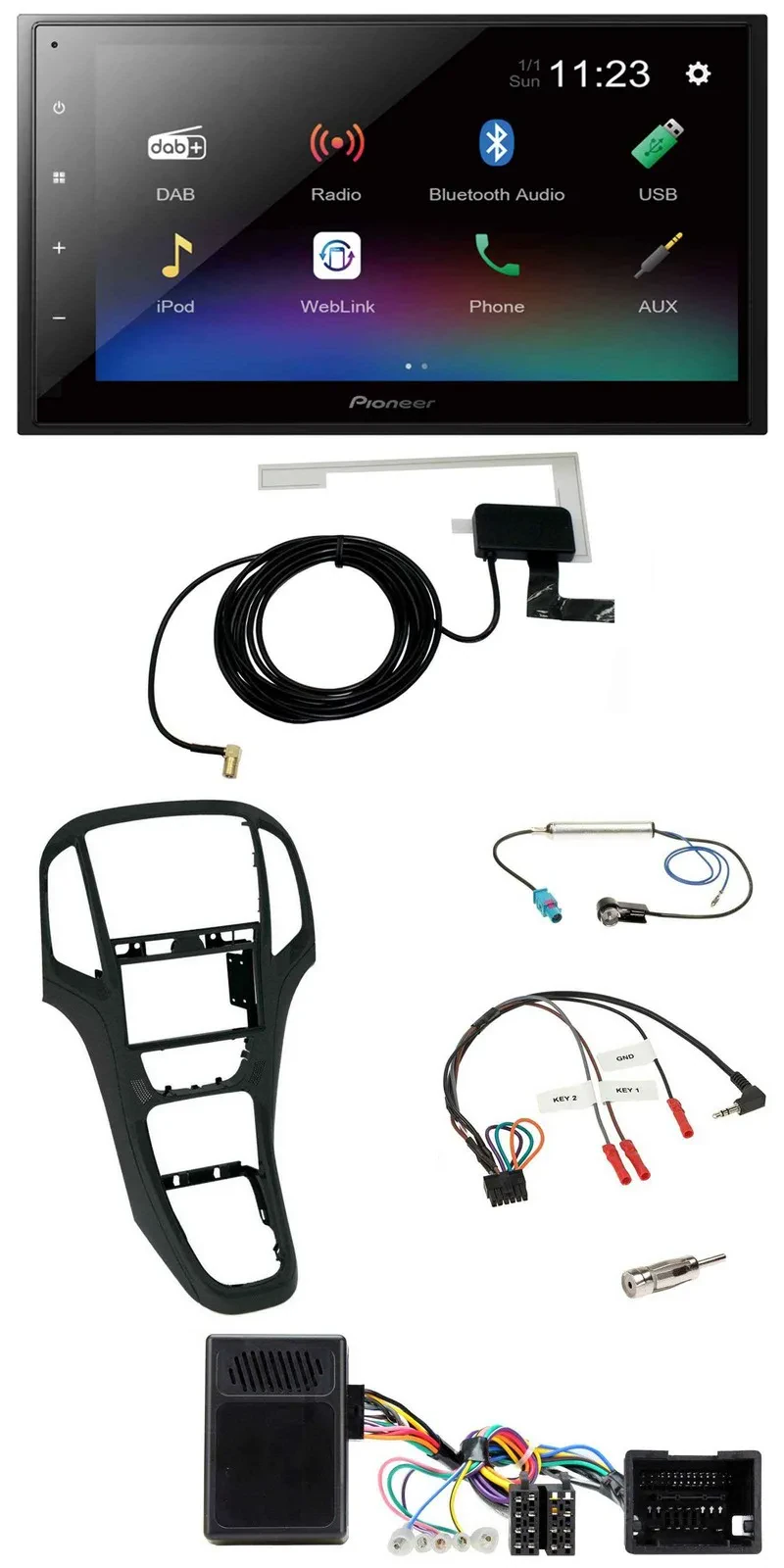 Pioneer DAB Lenkrad Bluetooth 2DIN USB Autoradio für Opel Astra ab 09 Perlschwar