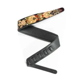 Gitarrengurt Leder 7cm Breit 122-140cm Einstellbar Maya-Verzierung Schwarz