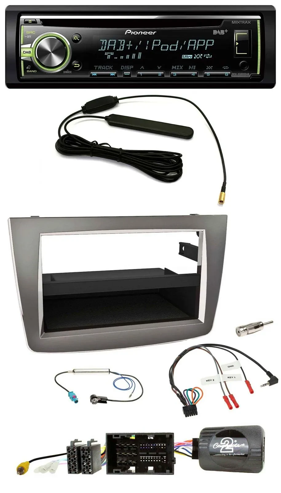 Автомагнитола для Alfa Mito 2014–2018 Pioneer MP3, USB, CD, DAB, совместима с кнопками на руле, серебристая