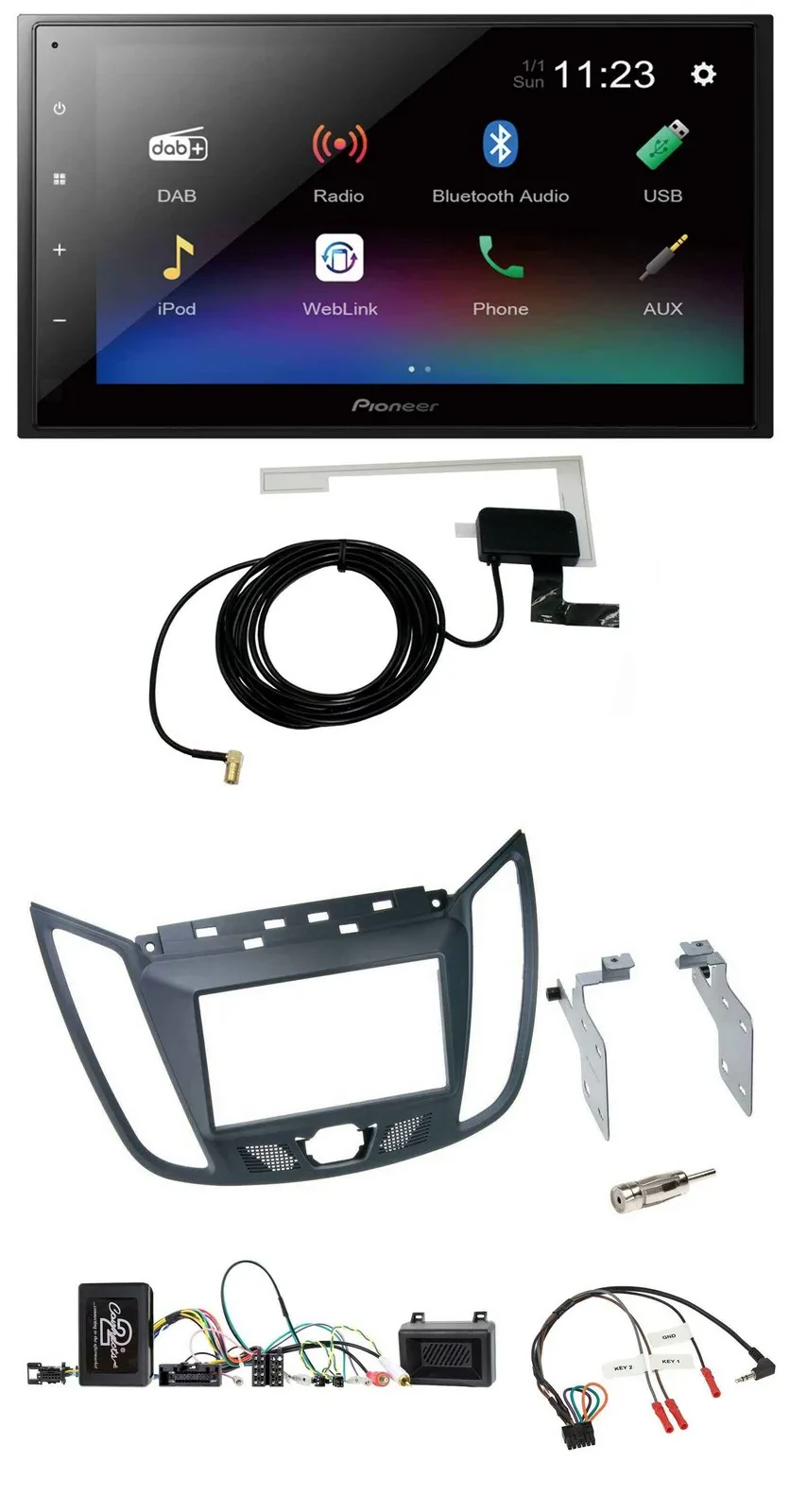 Pioneer DAB Lenkrad Bluetooth 2DIN USB Autoradio für Ford C-Max ab 2011 grau