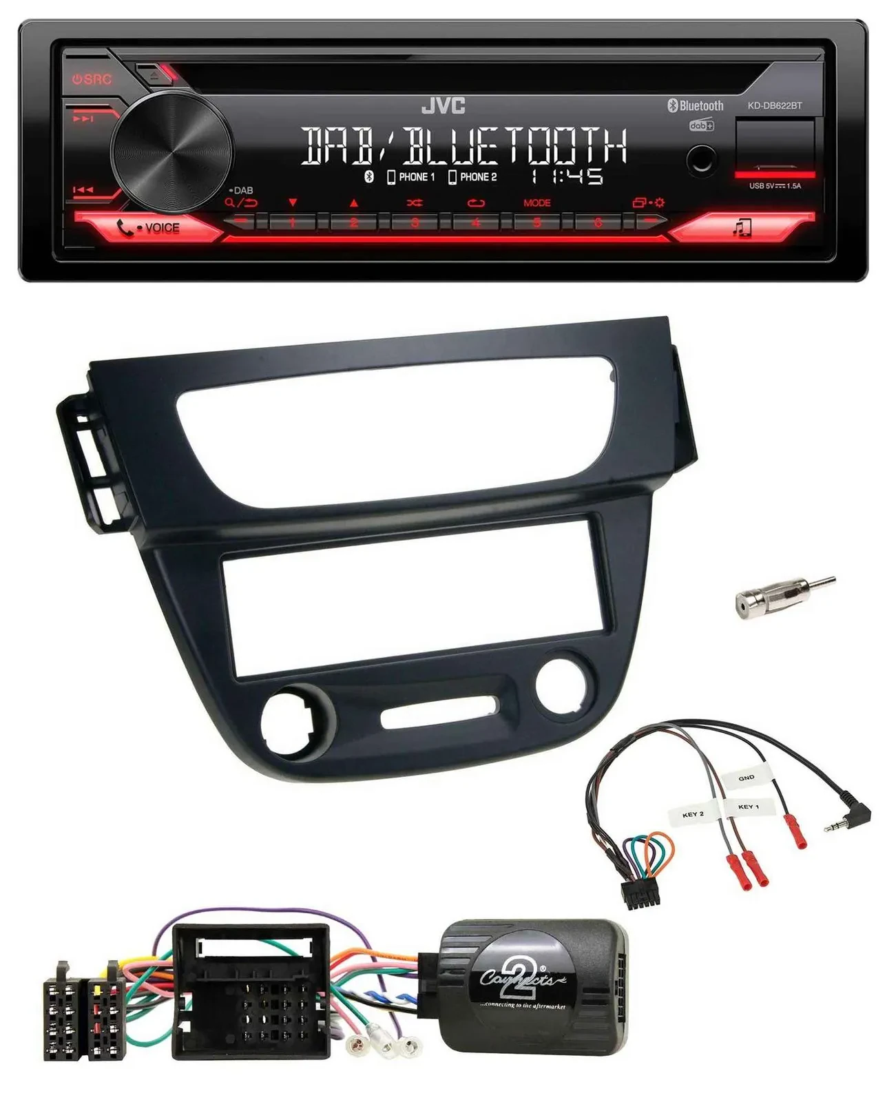 JVC CD DAB USB Bluetooth Lenkrad Autoradio für Renault Megane III 09-12 schwarz