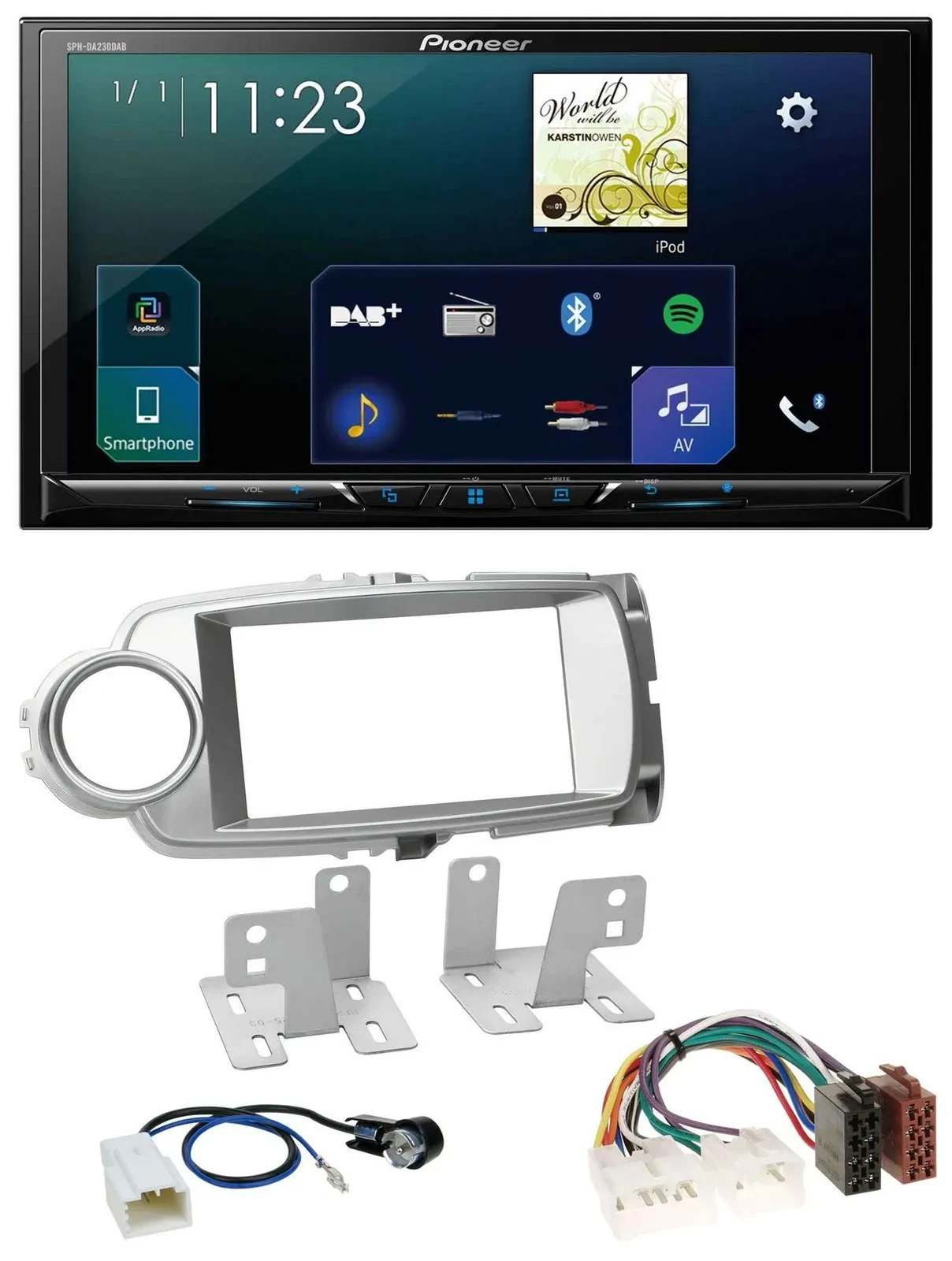 Автомагнитола для Toyota Yaris 2011–2014 Pioneer 2DIN DAB Bluetooth USB MP3 серебристый
