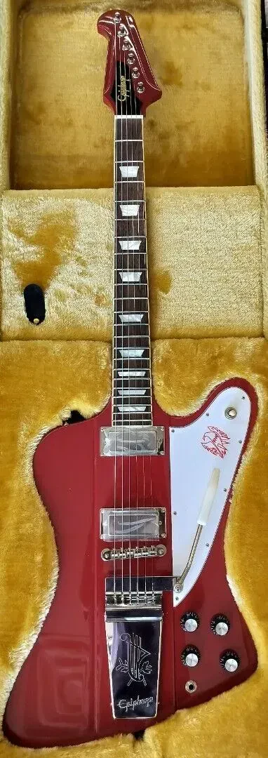 Epiphone 1963 Firebird V Maestro Vibrola Electric Guitar Ember Red + hard Case