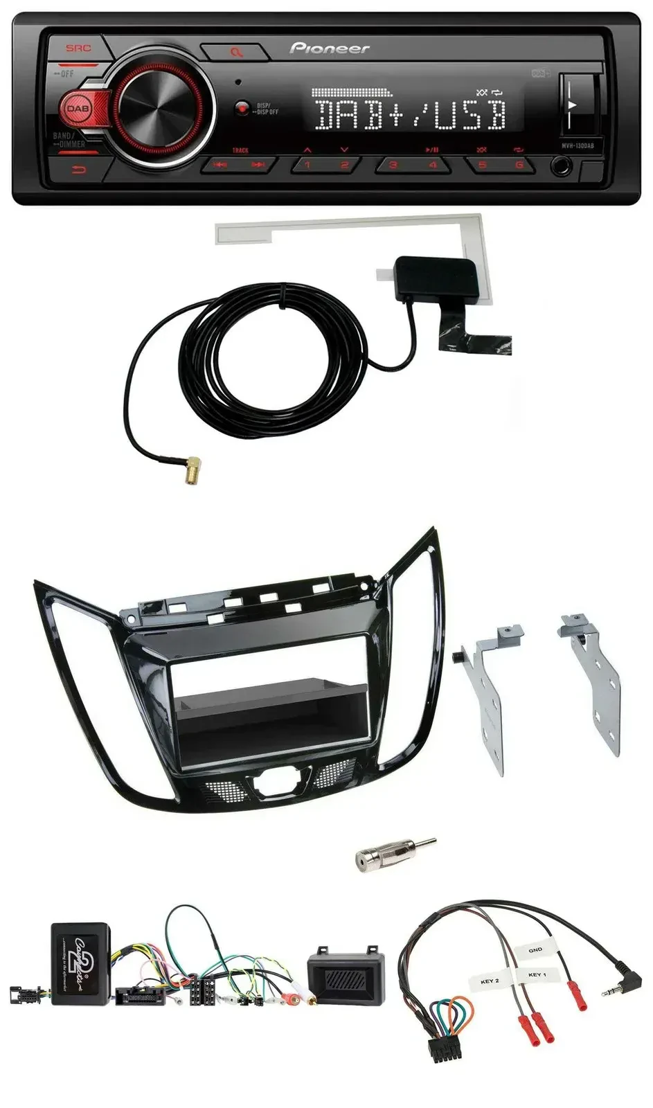 Автомагнитола для Ford C‑Max/Kuga Pioneer 1 DIN, MP3, DAB, USB, поддержка кнопок на руле, черный (piano black)