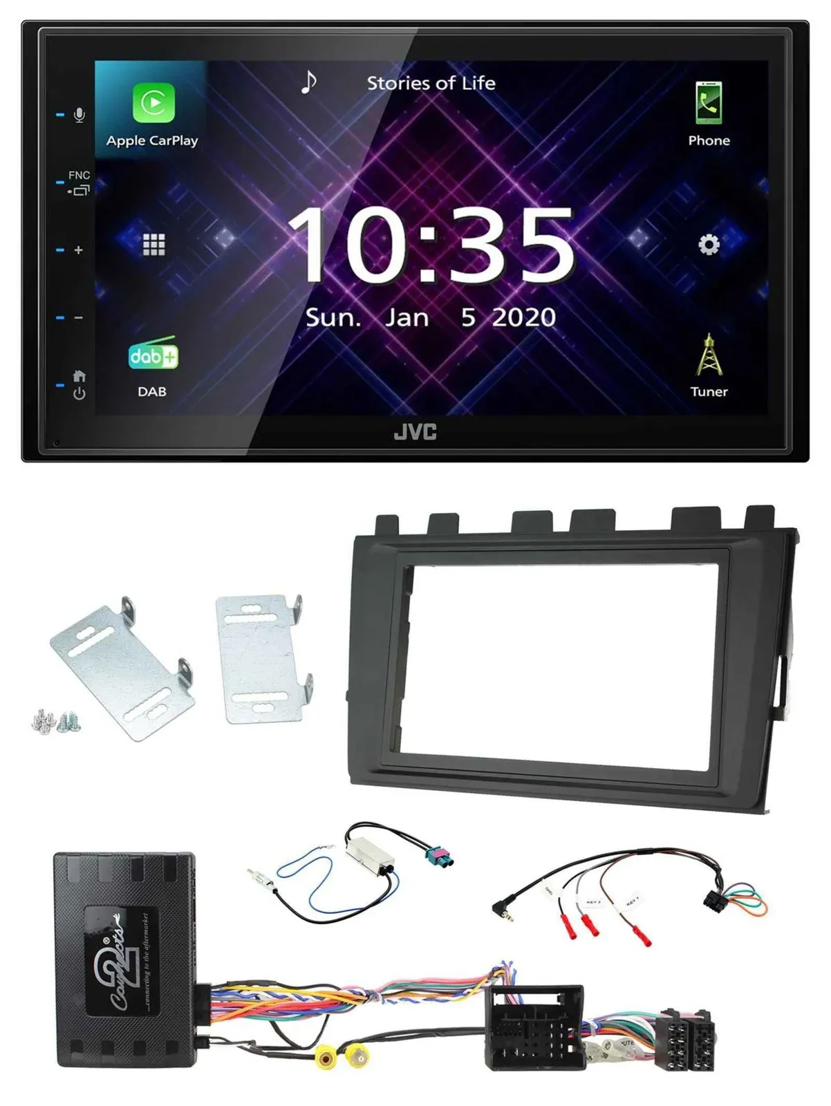 JVC DAB 2DIN Lenkrad Bluetooth USB Autoradio für VW Polo ab 2018 MIB II Infoadap