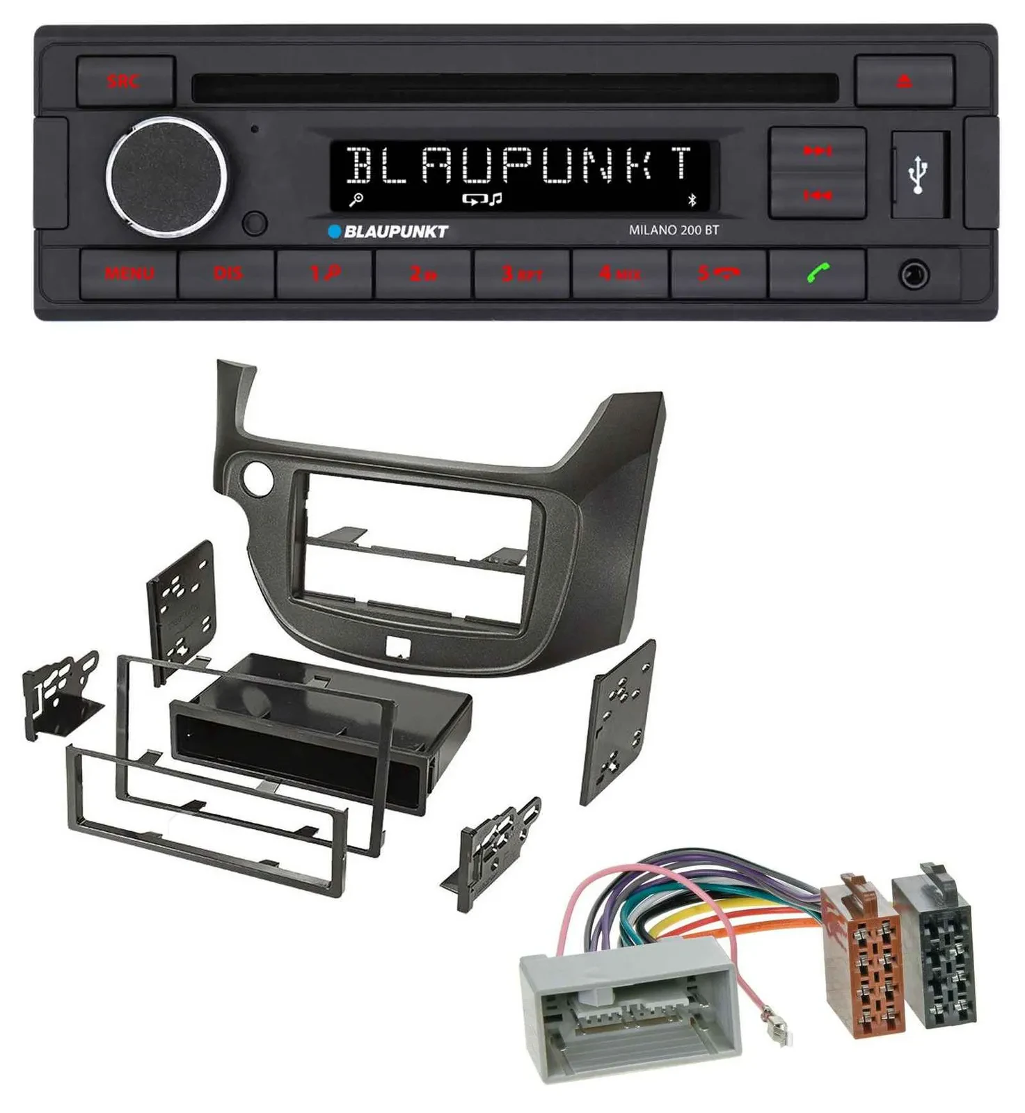 Blaupunkt MP3 USB CD Bluetooth AUX Autoradio für Honda Jazz (ab 2009) dunkelgrau