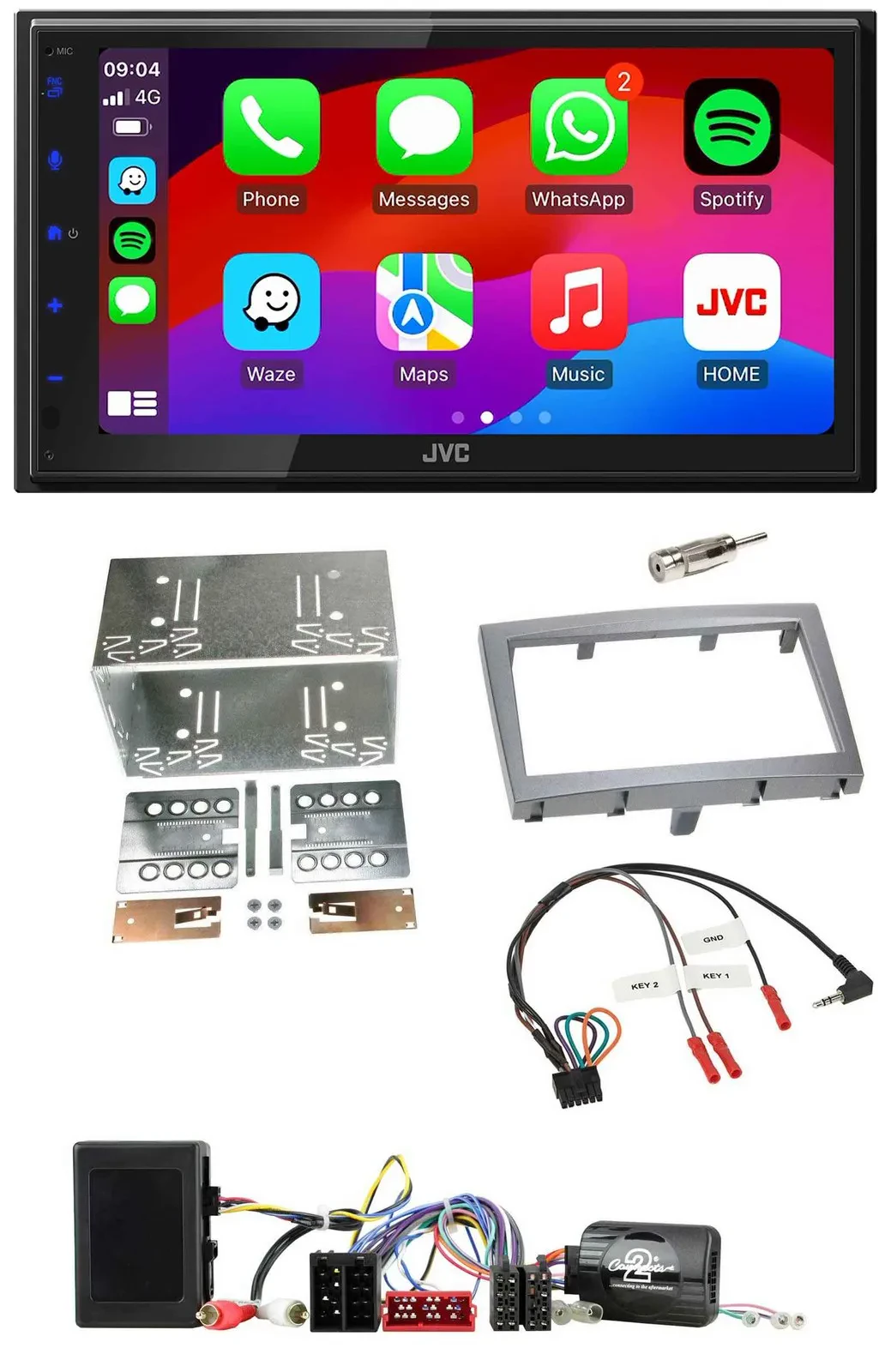 JVC Bluetooth USB Lenkrad 2DIN DAB Autoradio für Porsche 911 Boxster Cayman silb