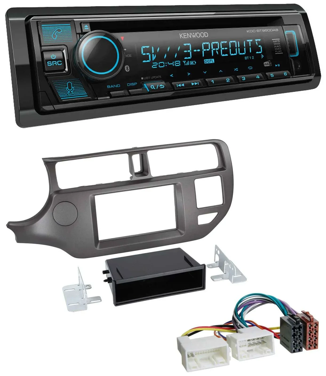 Kenwood Bluetooth USB CD MP3 DAB Autoradio für Kia Rio UB 2011-2014 anthrazit