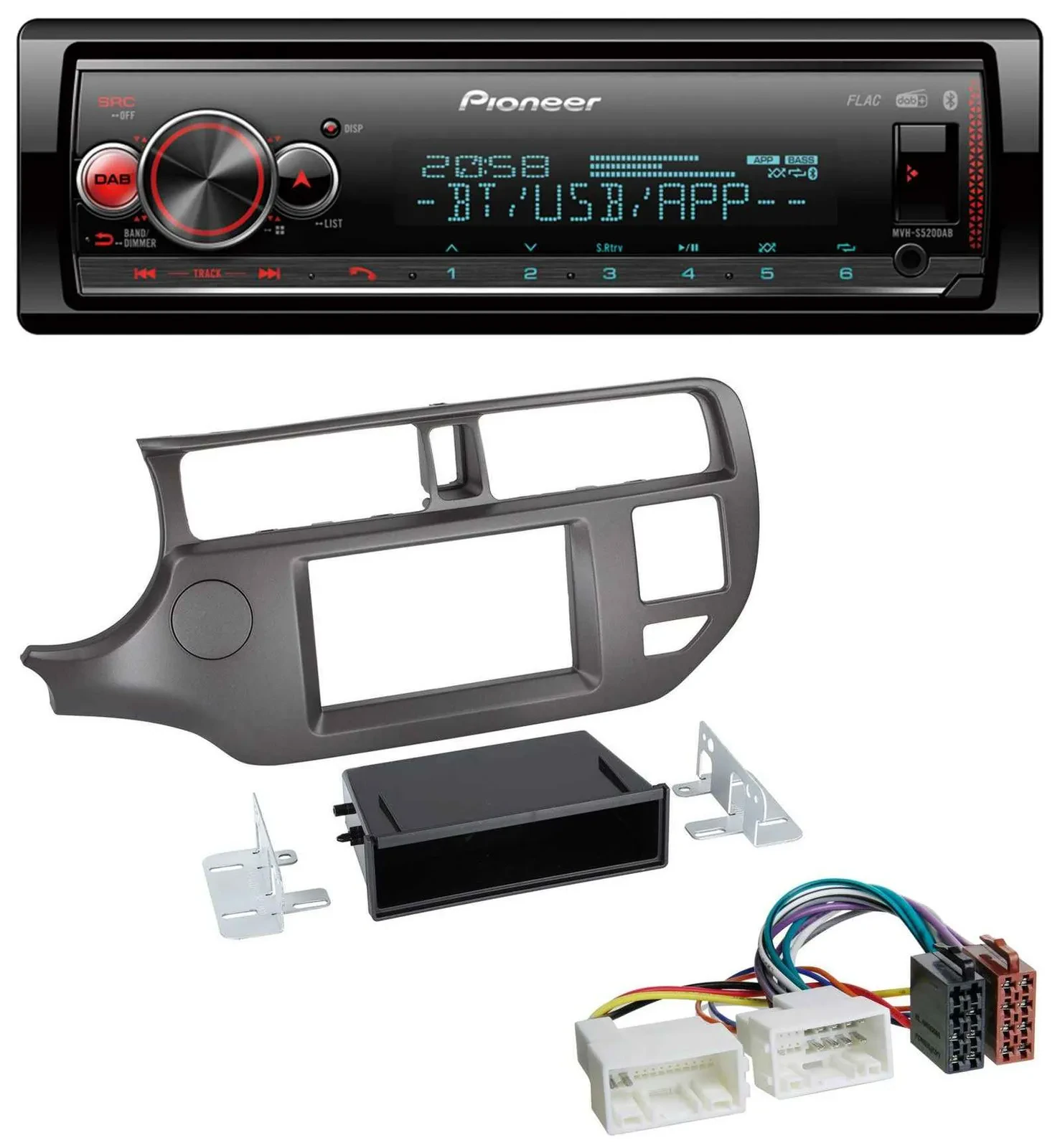 Pioneer Bluetooth USB MP3 DAB Autoradio für Kia Rio UB 2011-2014 anthrazit