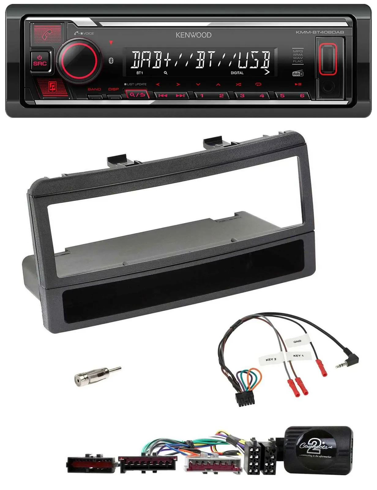 Kenwood Lenkrad Bluetooth USB DAB Autoradio für Ford Mondeo 00-02 schwarz Ablage