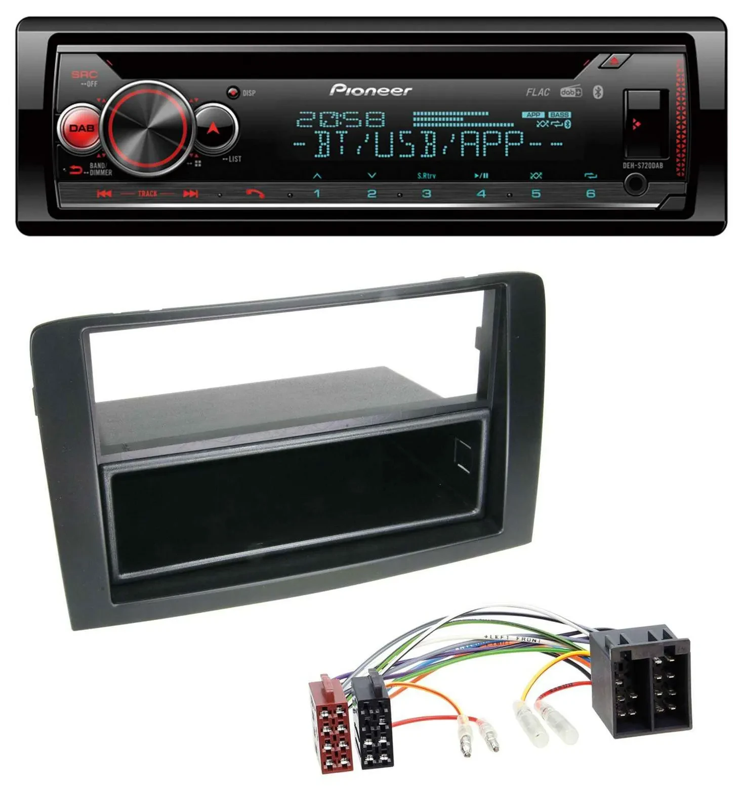 Автомагнитола Pioneer MP3 DAB CD Bluetooth USB для Fiat Idea (350 03–11) черная