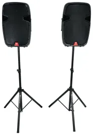 Rockville 2) 15" Battery Powered PA Speakers+Stands+Mics For Church Sound System