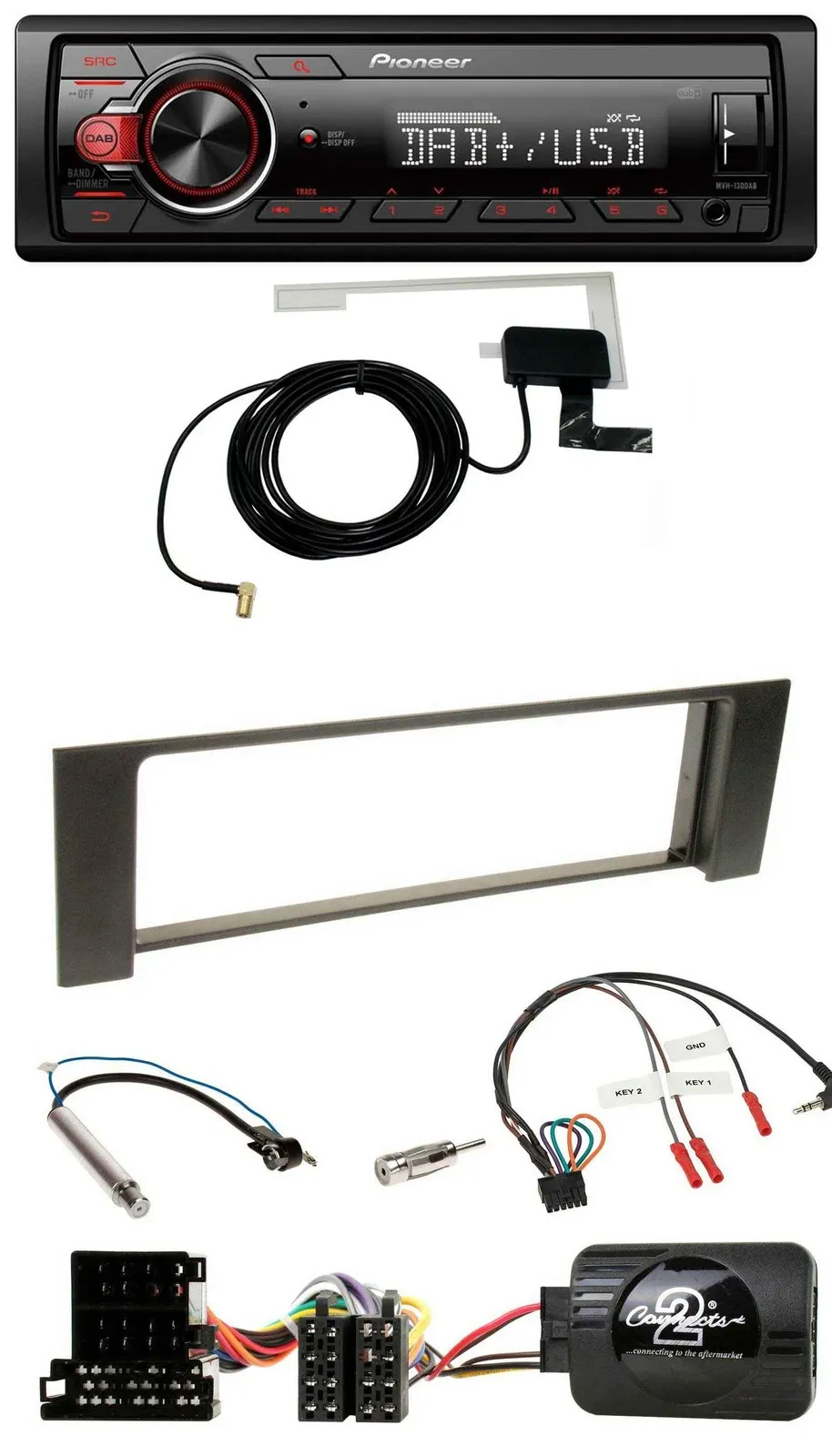 Автомагнитола для Audi A4 (2000–2004) Pioneer 1DIN, MP3, DAB, USB, ISO