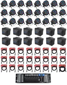 (24) Rockville RockPAR50 Par Can Wash Lights+192 Ch DMX Controller+Cables+Bags