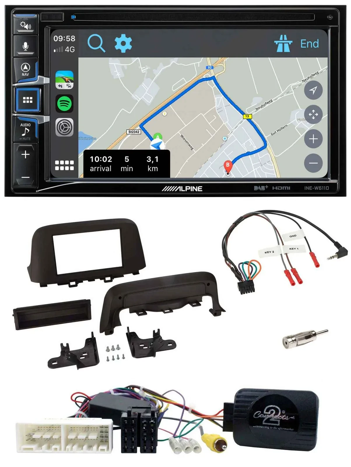 Alpine DAB TMC Bluetooth 2DIN USB Lenkrad Navigation für Hyundai Kona ab 2013