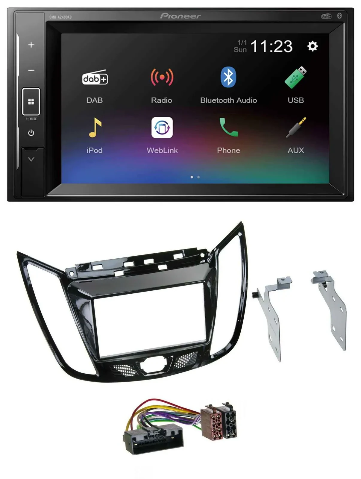 Автомагнитола для Ford C-Max/Kuga Pioneer 2 DIN DAB Bluetooth USB MP3, черный (рояльный лак)