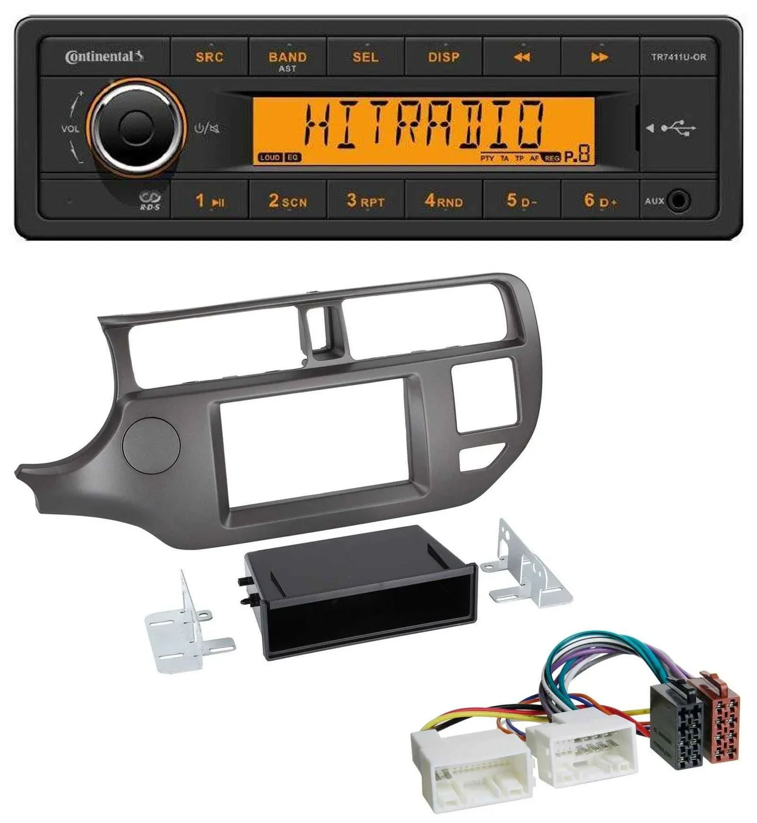 Continental 1DIN USB AUX MP3 Autoradio für Kia Rio UB 2011-2014 anthrazit