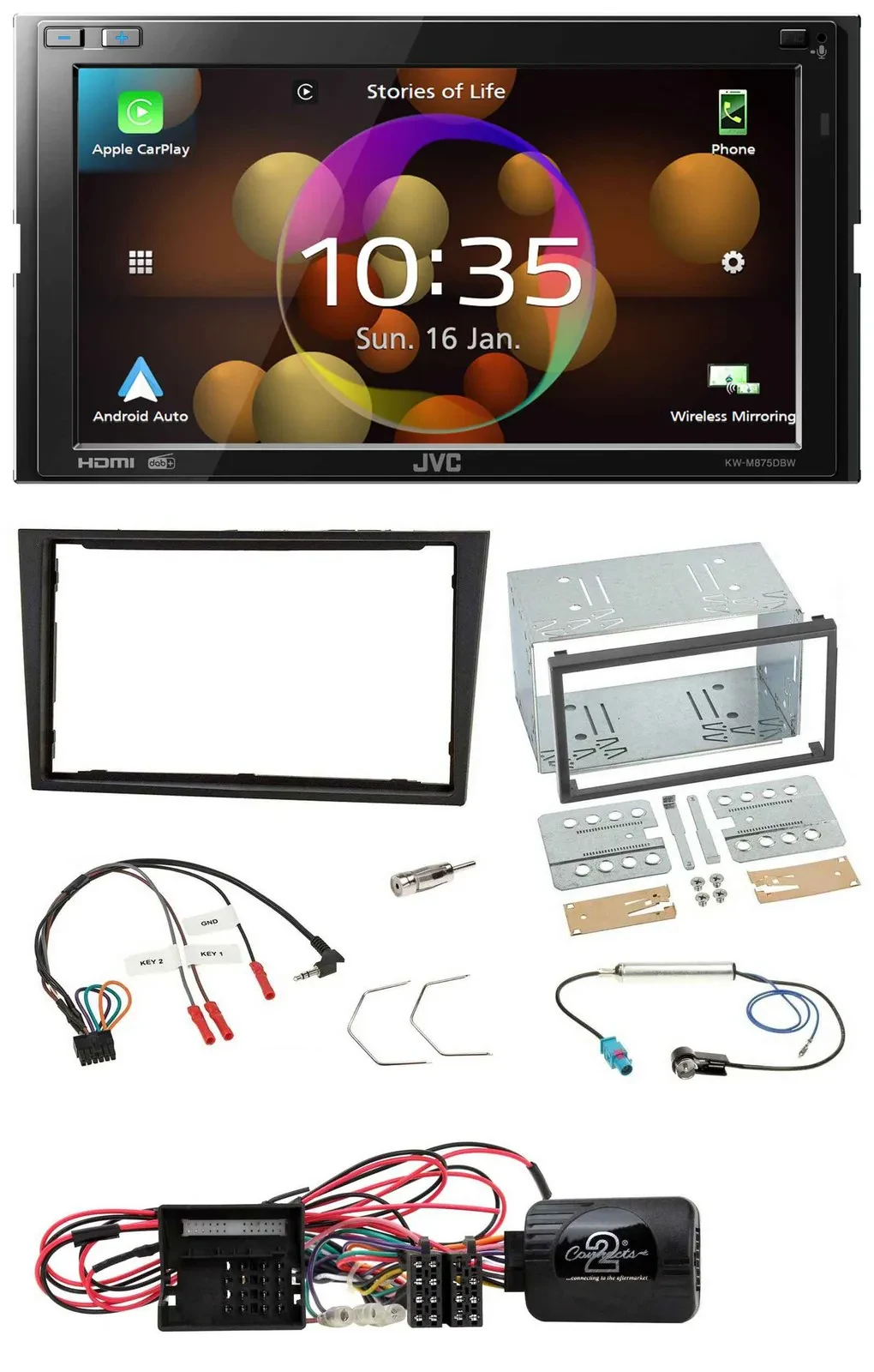 JVC DAB Lenkrad 2DIN Bluetooth USB Autoradio für Opel Corsa D stealth schwarz 09