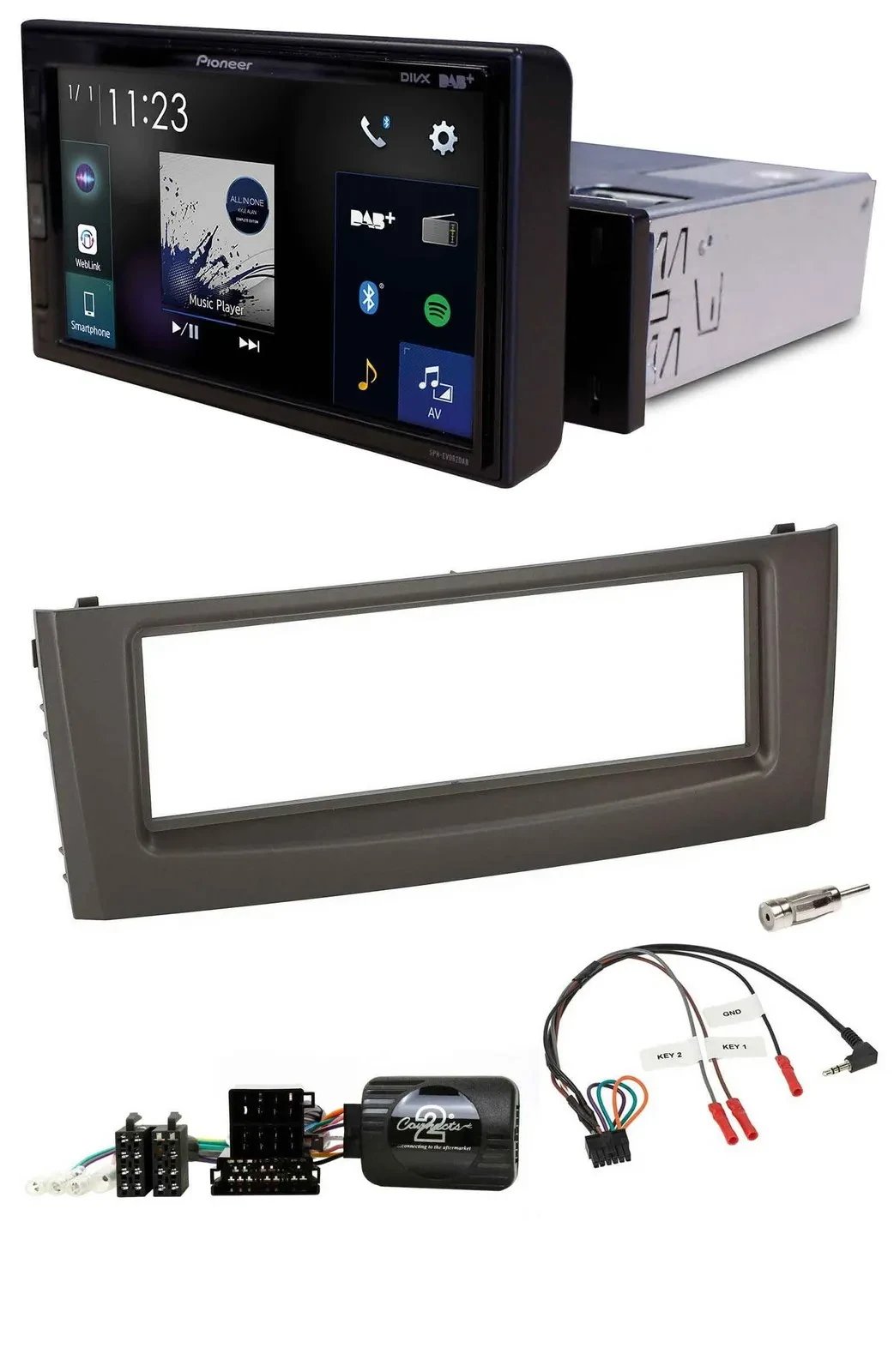 Pioneer DAB Lenkrad Bluetooth USB Autoradio für Fiat Grande Punto 06-10 schwarz