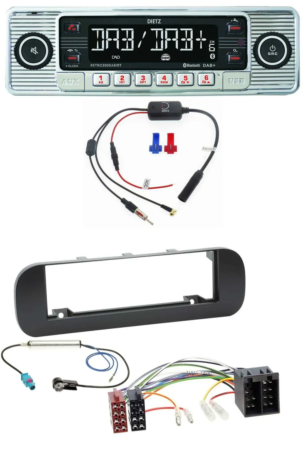 Dietz DAB USB MP3 Bluetooth Autoradio für Fiat Panda (ab 2012) - schwarz