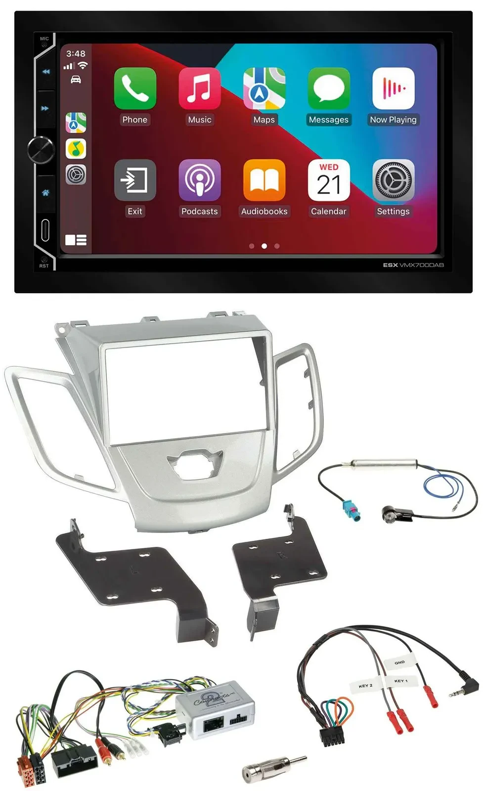 ESX 2DIN DAB USB Lenkrad Bluetooth Autoradio für Ford Fiesta 2010-2017 silber