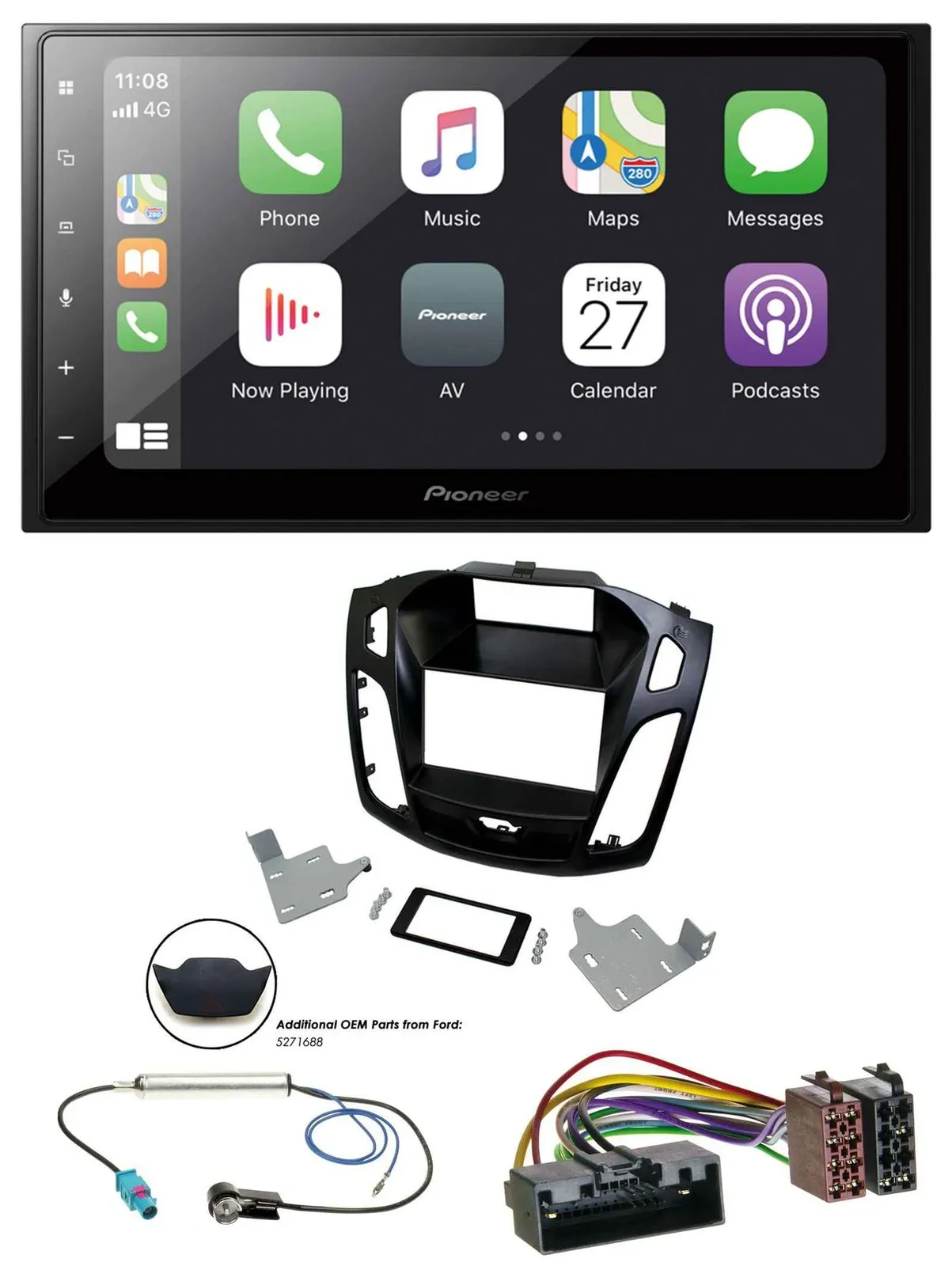 Pioneer MP3 Bluetooth DAB 2DIN USB Autoradio für Ford Focus 2014-2018 schwarz