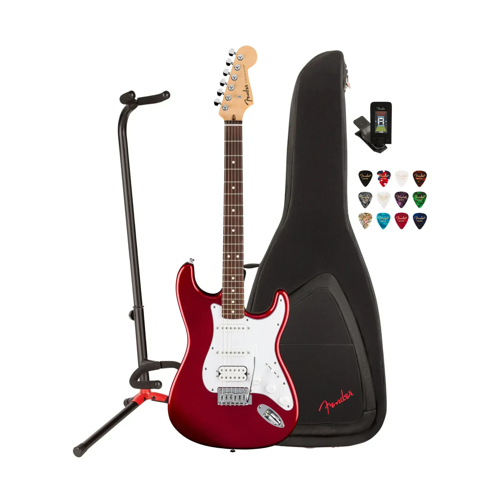 Fender Standard Stratocaster HSS 6 String Electric Candy Cola Guitar Bundle