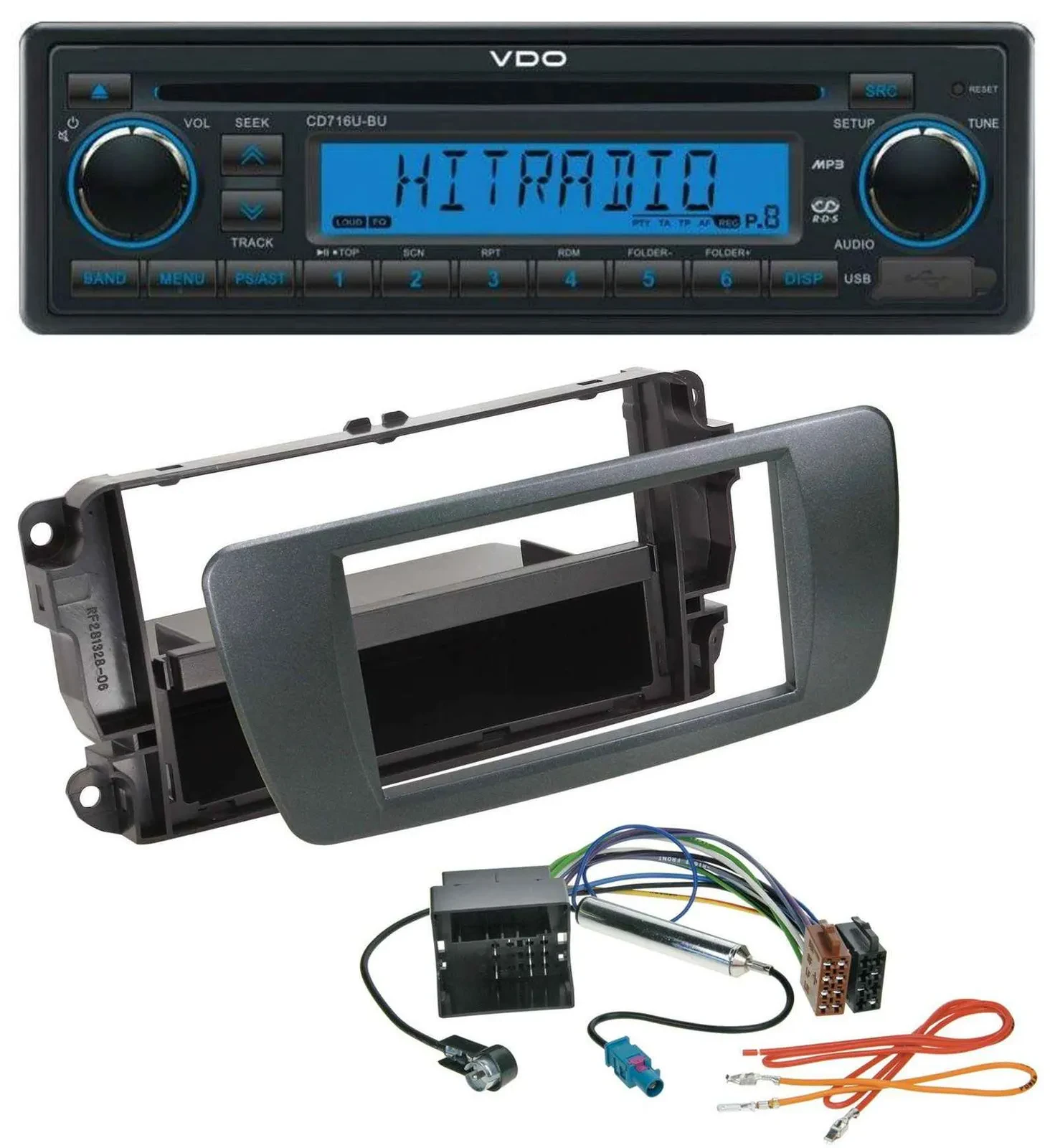 VDO AUX MP3 1DIN CD USB Autoradio für Seat Ibiza ab 08 azabacheschwarz