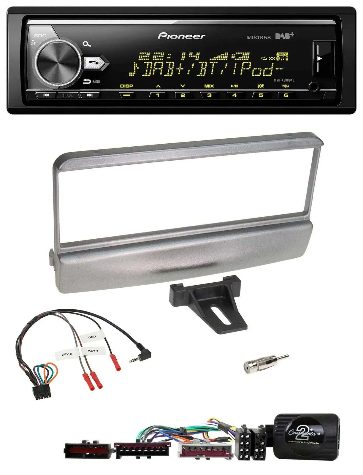 Автомагнитола для Ford Escort/Focus Pioneer Bluetooth, USB, DAB, поддержка управления на руле, серебристая