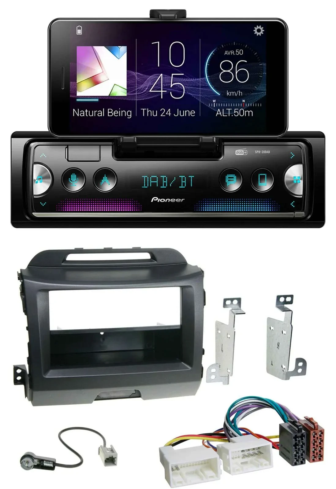 Автомагнитола для Kia Sportage 3 (2010–2015) Pioneer USB, MP3, Bluetooth, DAB, черный