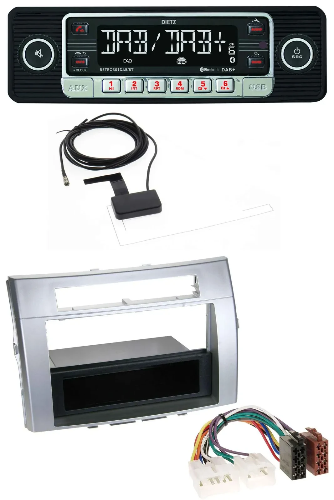 Dietz DAB Bluetooth USB MP3 Autoradio für Toyota Corolla Verso 2004-2009 silber
