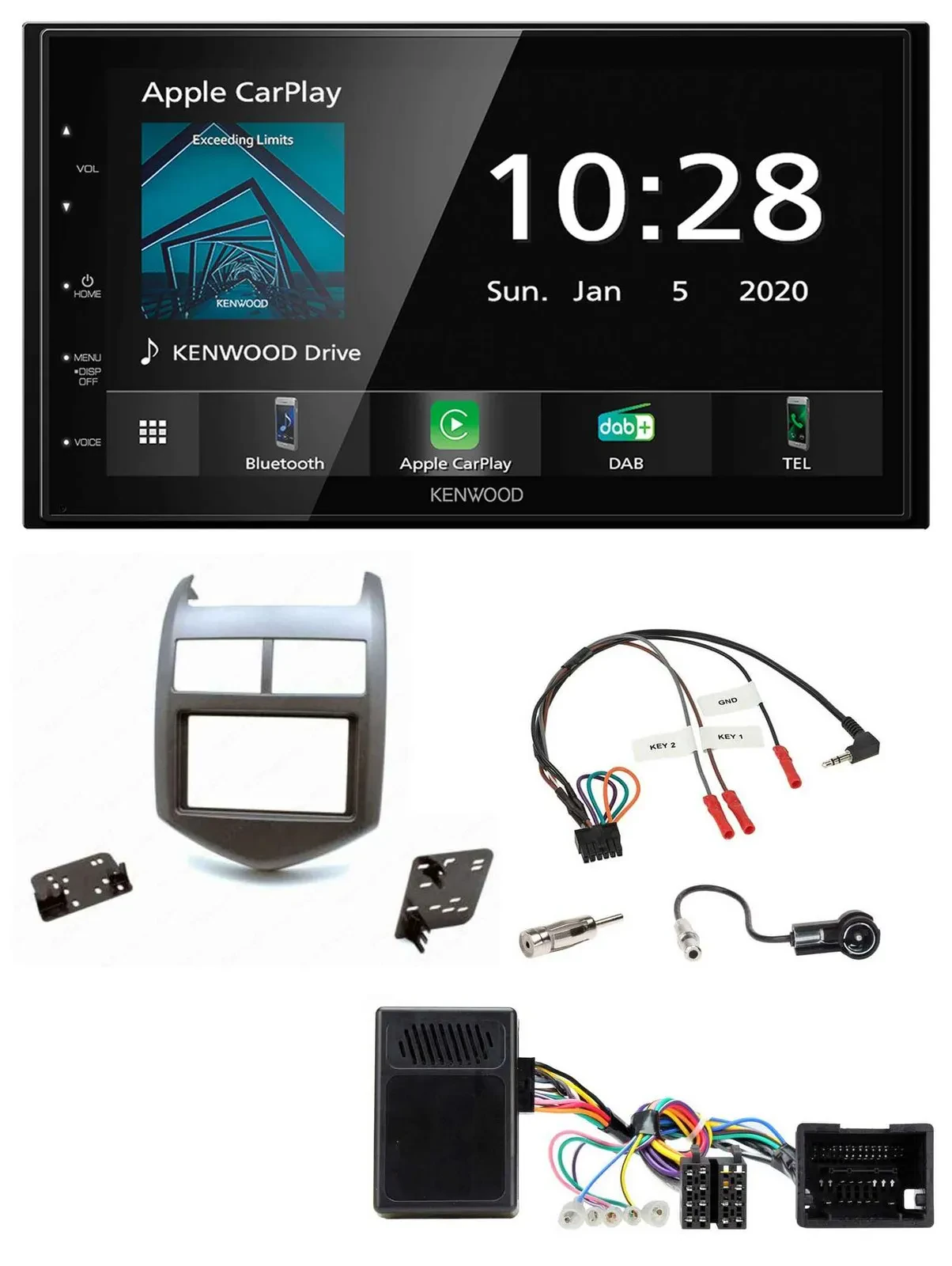 Kenwood Bluetooth Lenkrad DAB USB 2DIN Autoradio für Chevrolet Aveo ab 11 dunkel