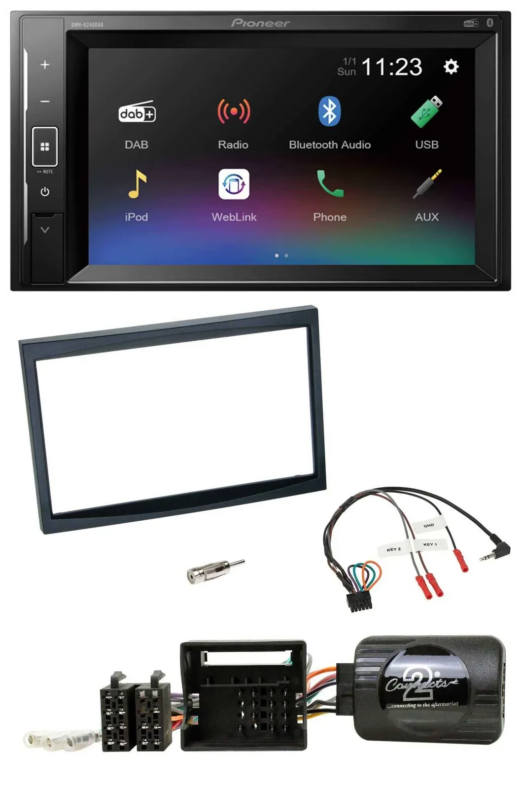 Pioneer DAB Lenkrad 2DIN Bluetooth USB Autoradio für Citroen C2 C3 Berlingo Jump