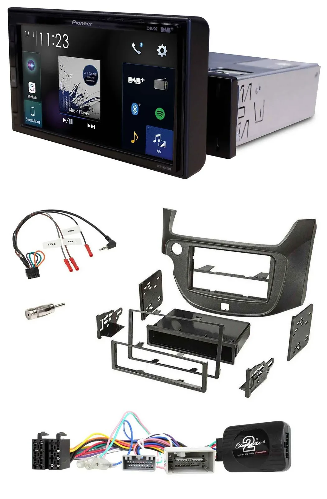 Pioneer DAB Lenkrad Bluetooth USB Autoradio für Honda Jazz ab 2014 dunkelgrau