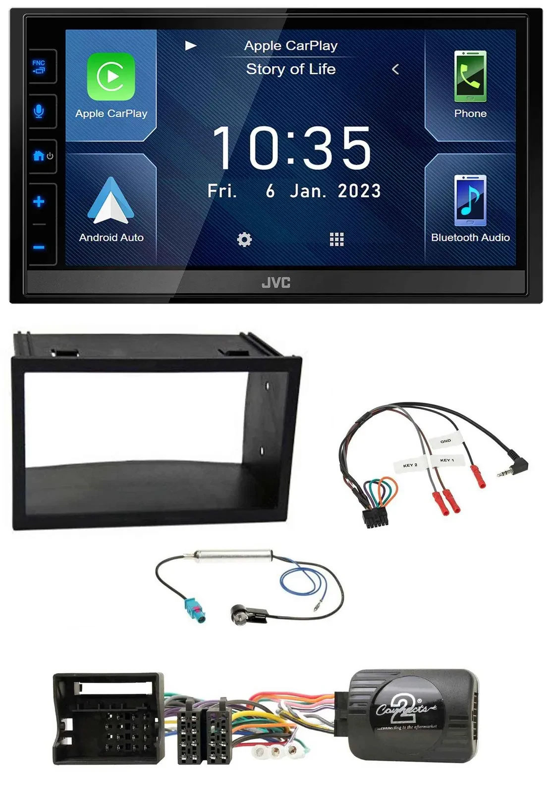 JVC DAB Bluetooth Lenkrad USB 2DIN Autoradio für VW Polo Passat Quadlock