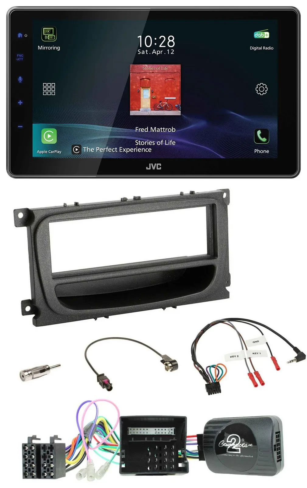 Автомагнитола JVC для Ford Mondeo/S-Max (2007–2014), DAB, Bluetooth, USB, черная, поддержка управления на руле, CAN