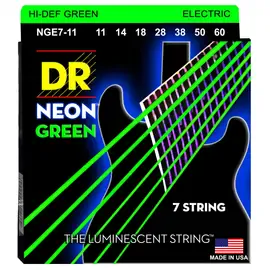 Струны для 7-струнной электрогитары DR Strings NGE7-11 Neon Green 11-60