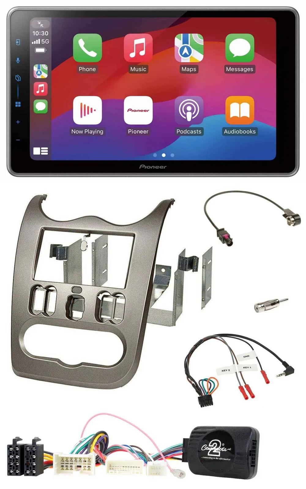 Pioneer Lenkrad USB DAB Bluetooth 2DIN Autoradio für Dacia ab 2012 dunkelsilber