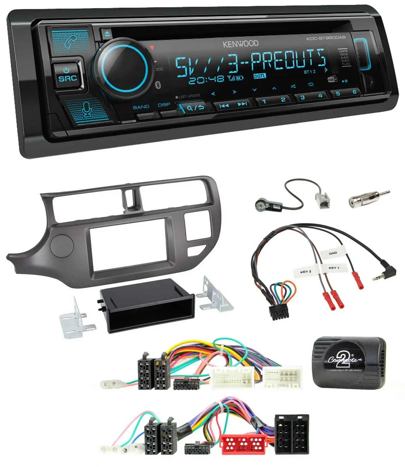 Kenwood Bluetooth USB CD Lenkrad DAB Autoradio für Kia Rio UB 2011-2015 anthrazi