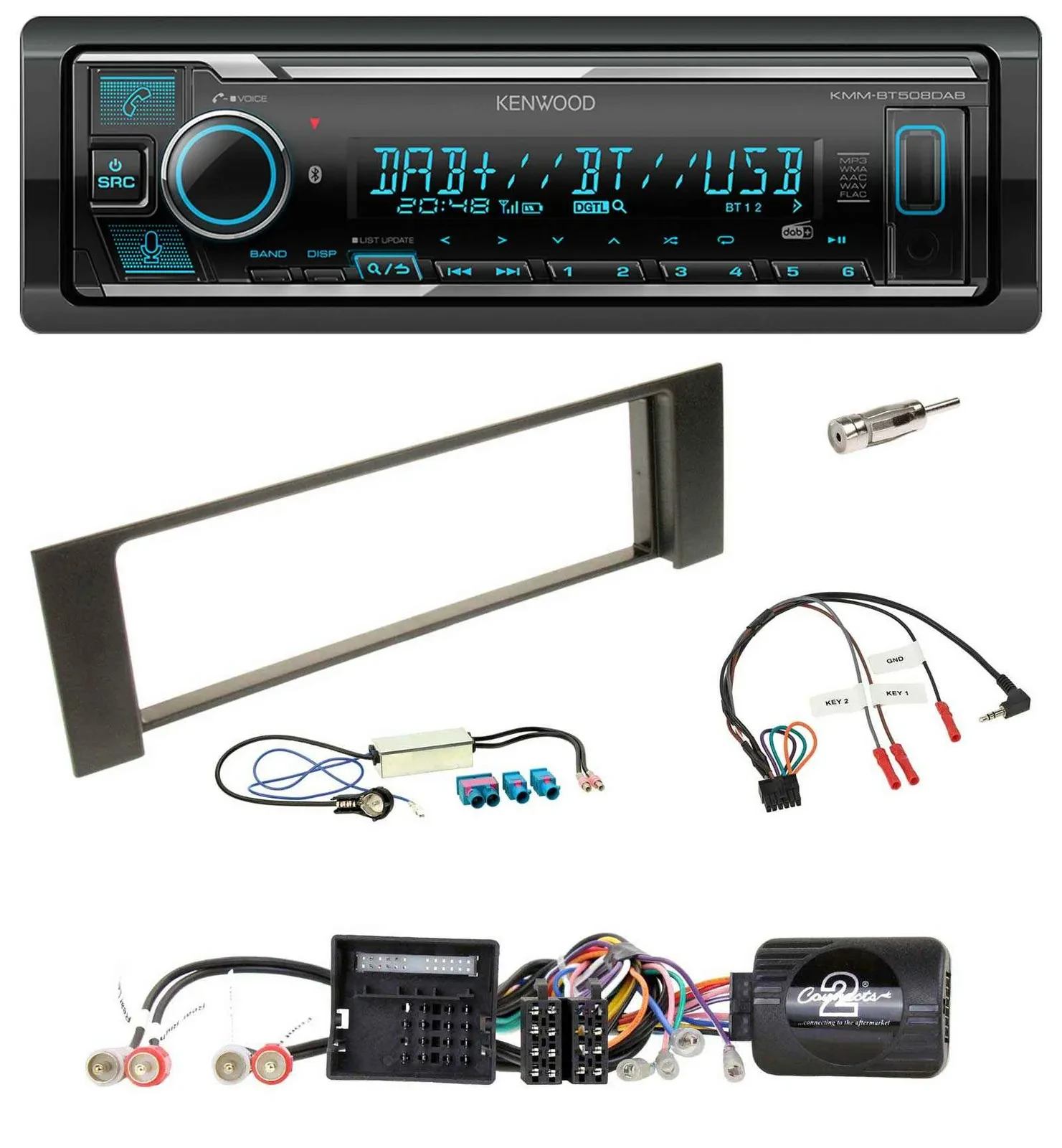 Kenwood Bluetooth Lenkrad DAB USB Autoradio für Audi A4 B6 00-04 Quadlock Doppel