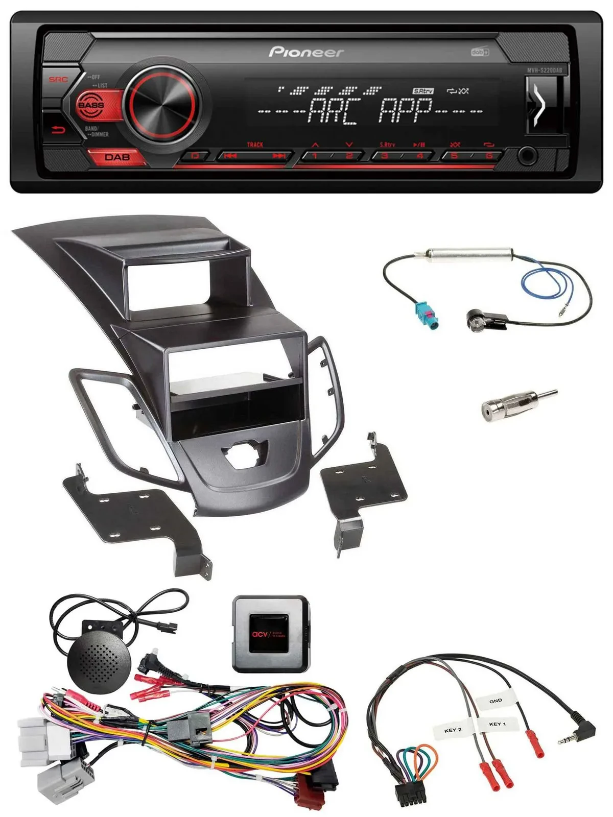 Pioneer DAB 1DIN MP3 Lenkrad USB Autoradio für Ford Fiesta 10-13 Display schwarz