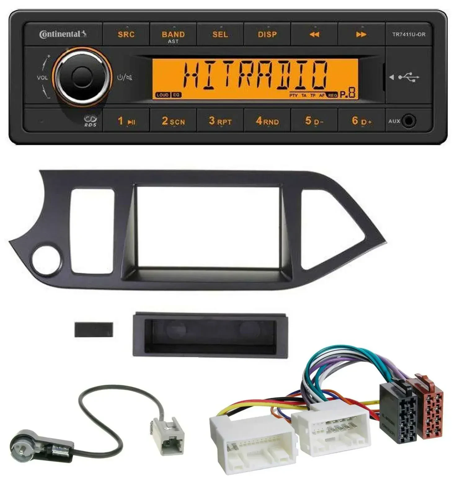 Continental 1DIN USB AUX MP3 Autoradio für Kia Picanto ab 2011 Start-Stop
