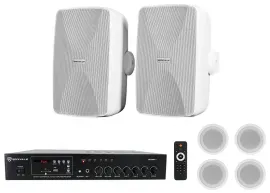 Rockville Commercial/Restaurant Amplifier Amp+2) White Wall+4) Ceiling Speakers