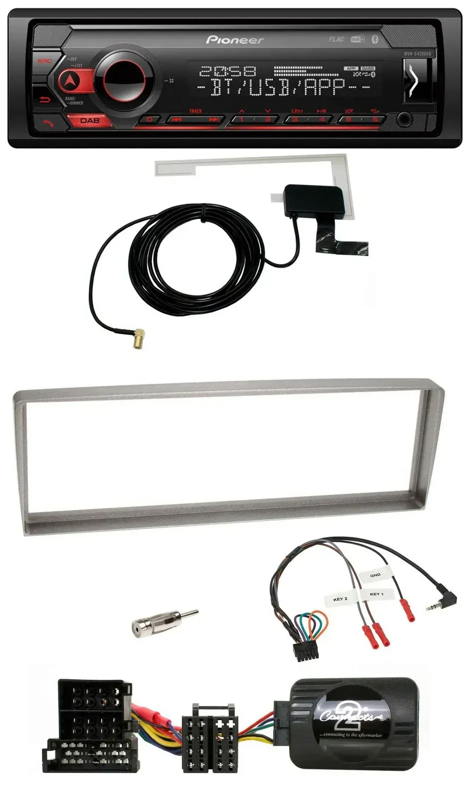 Автомагнитола для Alfa Romeo 156 Pioneer DAB, USB, Bluetooth, совместим с кнопками на руле, серебристый (с 2003)